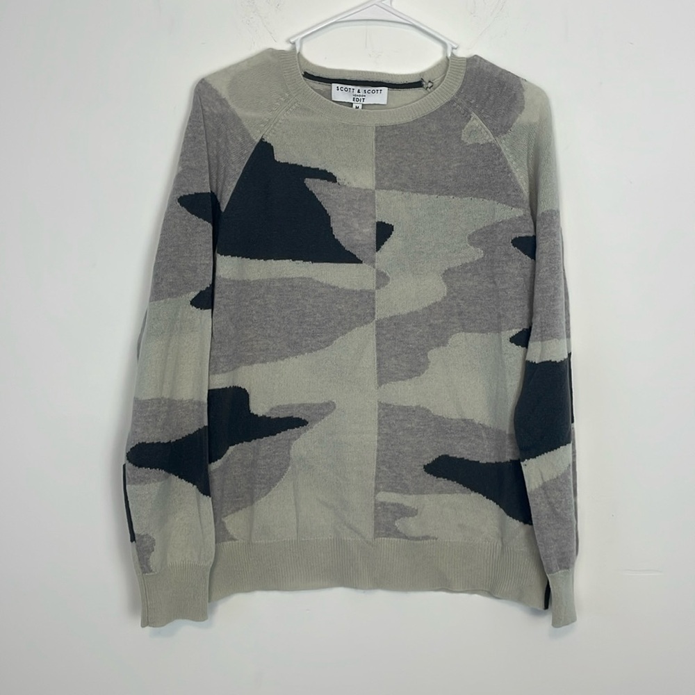 Scott & Scott London Camo Wool & Cashmere-Blend Crewneck Sweater. Size Medium.